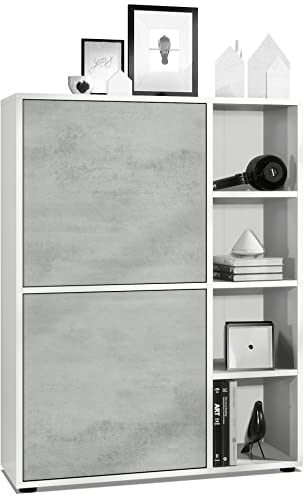 Vladon Highboard Schrank Anrichte Cuba mit 8 Fächern, Made in Germany, Korpus in Weiß matt/Fronten in Beton Oxid Optik