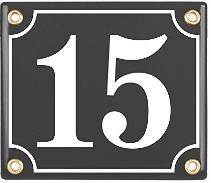 Sosenco Hausnummerschild Hausnummer - 12x14 cm - Keramik Emaille - Wetterfest - Personalisiert - Emailschild (Anthrazit)