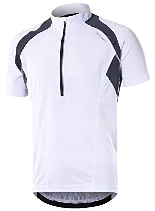 BERGRISAR Herren Radtrikot Fahrradtrikot Kurzarm, Halbem Reißverschluss Rennrad Mountainbike Trikots T Shirt 3+1 Taschen BG060, Weiß, Mittel