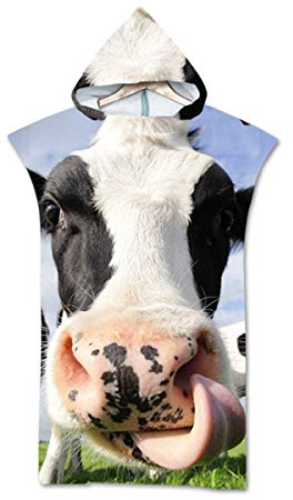 Chickw1 Surfen Wechseln Handtuch Poncho Mikrofaser mit Kapuze für Damen Herren, Robe Bademantel Surfponcho für Strand Pool See Wasserpark Schwimmen Schnorchel (75x110cm,Kühe)