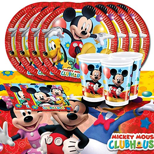 Little Flight Topolino Mickey Mouse Coordinato ADDOBBI TAVOLA Festa A Tema per 40 Bambini Topolino Kit(40 Piatti da 23 CM,40 Bicchieri,40 TOVAGLIOLI,1 TOVAGLIA)