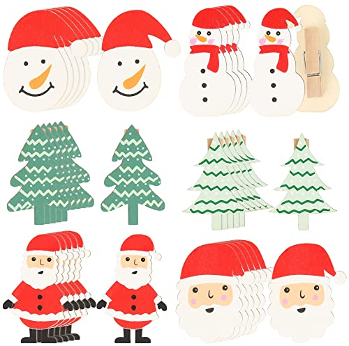 com-four® 48x Deko Klammern Weihnachten - Holzklammern für Fotos, Weihnachtsdeko - Klammern mit weihnachtlichen Figuren - Dekoklammern Holzwäscheklammern [Auswahl variiert] (48 Stück - Clips - Mix 2)