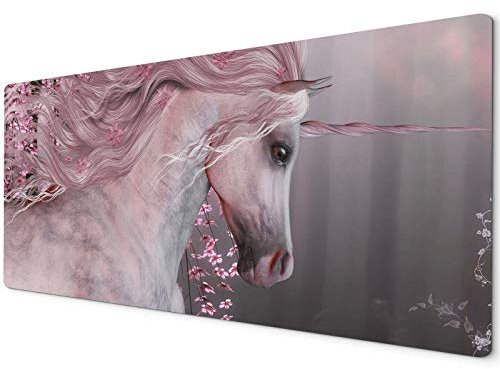 900 x 400 Mouse Mat | Full Desk Mouse Mat | Large Mouse Mat | Desk Mat Large | XXL Mouse Pad | Mouse Pad Large | Pink Unicorn Forest Fantasy Animal