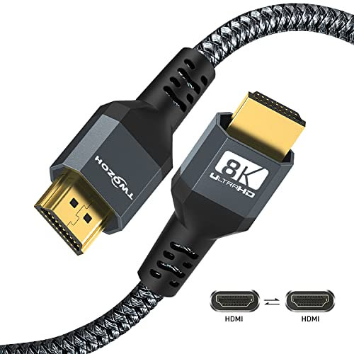 Twozoh Câble HDMI 8K 2M, Certifié 48Gbps Haute Vitesse Câble HDMI 2.1 8K@60Hz 4K@120Hz, Supporte 3D eARC HDR pour Apple TV, Roku, Fire TV, Nintendo Switch, PlayStation, PS5, Xbox One, Monitor, PC