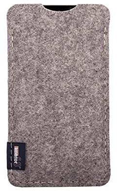 kontor28-Smartphone Hülle, Tasche passend für Apple iPhone 13/13 Pro, Slim-Fit Sleeve aus 100% Natur-Filz Oeko-TEX Standard 100. Handgefertigt Made in Bayern, hell-meliert grau hellgrau