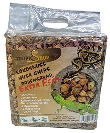 TropicShop Kokosnuss Coconut Husk Chips Terrarien Bodengrund für Schlangen, Schildkröten, Echsen etc. (4,5kg - Ballen Fein Körnung 6-12mm)