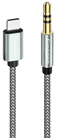 Froggen - Cable auxiliar para iPhone para audio de coche, Lightning a 3,5 mm de audio trenzado de nailon compatible con iPhone i-Pad i-pod para estéreo doméstico/auriculares/altavoz compatible con
