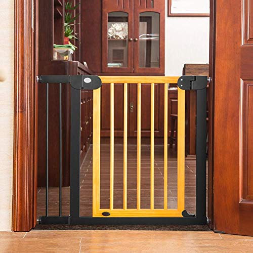 Sywlwxkq Pressure Fit Baby Safety Gate, Auto Close Kids Security Fences Stairs Gate, Wood Dog Pet Isolating Barrier Door, Extendable & Unique 90° Two Way Open/Stay Door, Fits 76 to 118 Cm W