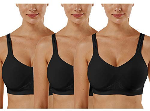 Vertvie Damen 1/2/3er Set Sport BH Einfarbig Ohne Bügel Bustier Klassische Bequem Stretch Bra Mittle Halt Gepolstert Wohlfühl-BH(Schwarz, 3XL)