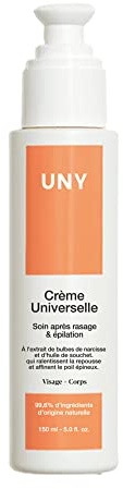 UNY Crème Universelle 150ml - Creme Apres Epilation Et Apres Rasage Adapté À Tous. After Shave Homme Et Femme Avec Bulbes De Narcisses, Huile De Souchet Et De Pépins De Raisins, Camomille.
