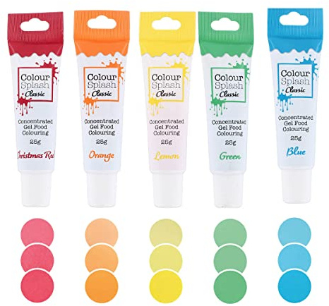Colour Splash Rainbow Brights Food Colouring Gel Set - 5 Pack | Red, Orange, Lemon, Green & Blue, 25g Tubes, Highly Concentrated, Ideal For Rainbow Cakes