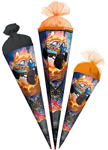 alles-meine.de GmbH Schultüte - Monstertruck - Auto - 35-100 cm - Größe wählbar - mit - ohne Holzspitze - Zuckertüte - Zuckertüte - Tüllabschluß - Filzabschluß - eckig - rund -..