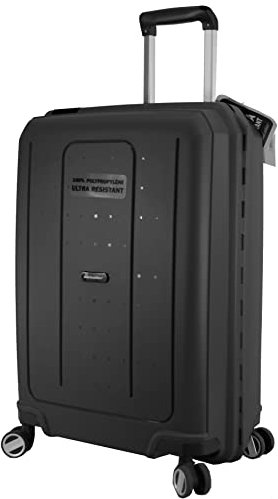 METZELDER Valise Rigide CLICKER Coque Incassable 100% Polypropylène, Fermeture multipoints, Trolley extérieur Garantie 3 Ans (Noir (Black), M - Medium - 66L - 65x45x27cm - 4,2kg)