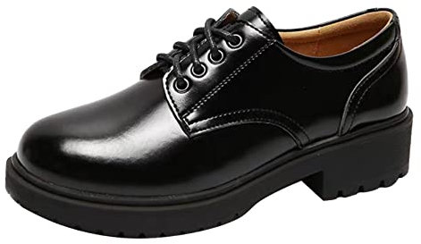 Zapatos clásicos de cuero para mujer, estilo vintage, con cordones, Oxford, negro - estilo 4 , 40 EU