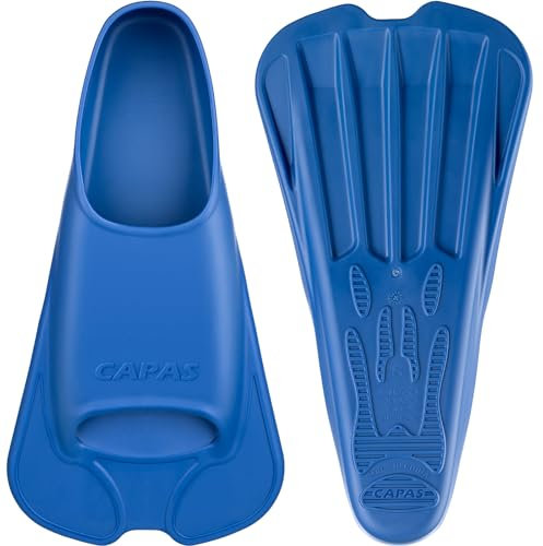 CAPAS Swim Training Fins Comfortable Silicone Swimming Floating Flippers with Mesh Bag for Kids Adult Men Women Short Blade Build Leg Strength (Blue, XXL (Adults UK Size 10.5-12))