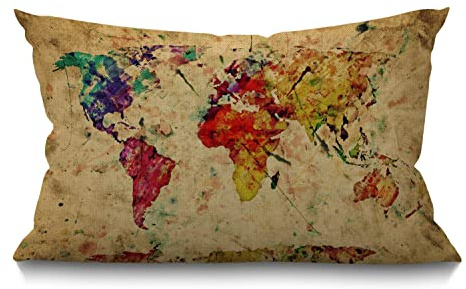 BGBDEIA Farmhouse Decorative Outdoor Throw Pillow Covers for Couch Sofa Bed Retro World Map Pillow Cover Modern Decor Pillow Case 30 x 50 cm 12 x 20 Inch