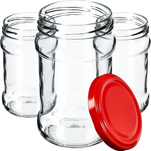 KADAX 20st Einmachgläser 315 ml mit fi66 mm Schraubdeckel für Honig, Dessert, Marmeladen | Luftdichte Gläschen, Einmachglas, Rundgläser, Konfitürengläser, Honiggläser (20 Stück, Rot)
