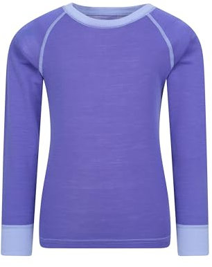 Mountain Warehouse Merino Kids Round Neck Thermal Baselayer Top – Long Sleeve, Lightweight, Antibacterial, Breathable & Quick Dry T-Shirt - Travelling & Outdoors Purple Kids Size 5-6 Years