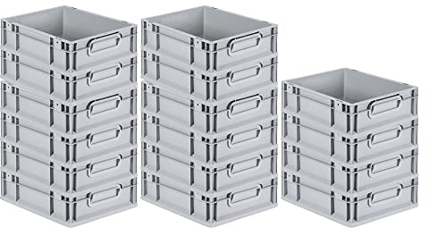PROREGAL SuperSparSet 16x Eurobox NextGen Grip | HxBxT 12x30x40cm | 11 Liter | Griffe geschlossen | Grau | Eurobehälter, Transportbox, Transportbehälter, Stapelbehälter