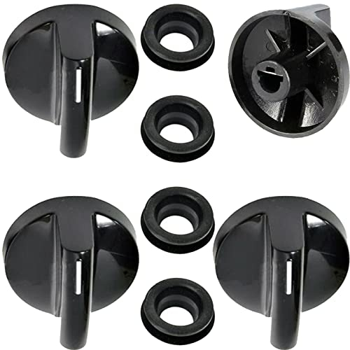 Spares2go Control Switch Knob & Seal Compatible with Miele KM361G KM363G KM371G KM391G KM520 KM523 Hob Oven Cooker (Pack of 4, Black)