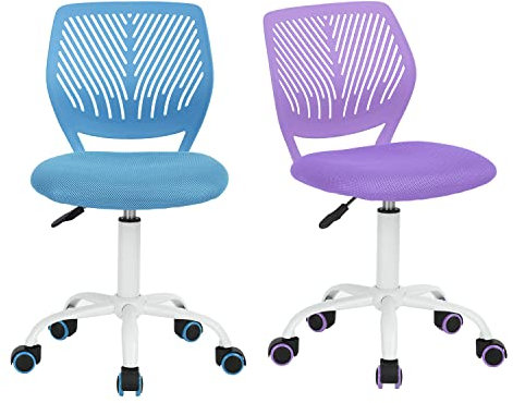 Homy Casa 2er Set Schreibtischstuhl Verstellbarer Drehstuhl Bürostuhl Stoffsitz Ergonomischer Arbeitsstuhl ohne Armlehne, Blau und Lila