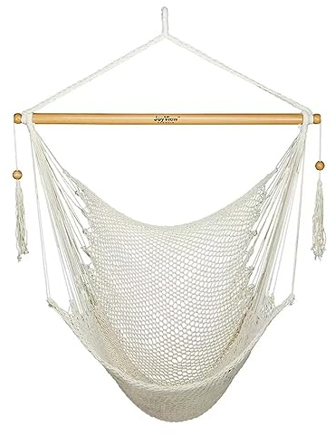 JoyView Hängemattenstuhl mit Spreizstange, karibischer Hängemattenschaukel, 300 Pfund Gewichtskapazität, XL-Seil, Hängesessel für den Innen- und Außenbereich, Garten, Hof, Naturweiß