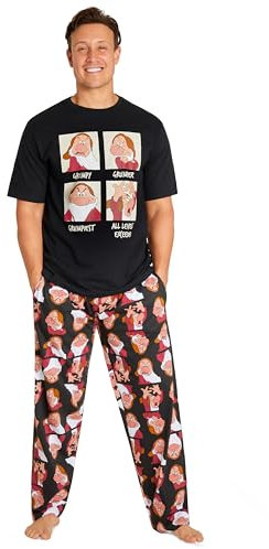 Disney Men Pyjamas Set Nightwear T-Shirt & Bottoms PJs Grumpy Lounge Set for Men and Teenagers S-3XL - Gifts for Him (S, Black)