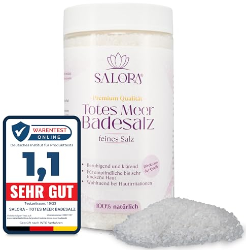 Salora ® Original Totes Meer Badesalz [Frei von Zusatzstoffen] - Premium Meersalz Badesalz aus Jordanien - Vollbad oder Fußbad Salz mit Peeling Effekt (1.15 kg (1er Pack))