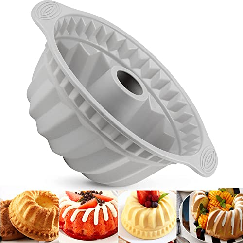 Moule à gâteau en silicone - Moule à gâteau rond avec poignées - Revêtement anti-adhésif pour gâteau en mousseline de soie - 24 cm - Gris