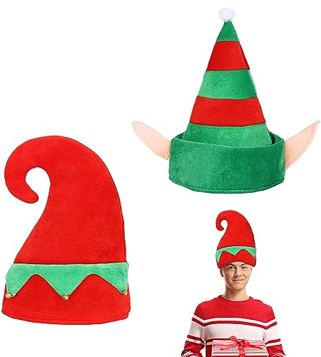 2 Stück Weihnachten Hüte Weihnachtself Hut Weihnachten Novelty Party Hüte für Erwachsene Kinder Unisex Weihnachtse lfenmütze Plüsch Weihnachtsmütze Kopfschmuck Kostüm Zubehör Weihnachts Partygeschenke