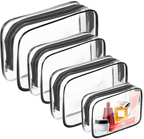 AURUZA Clear Makeup Bag,Portable Travel Toiletry Bags with Zipper, TSA Approved Clear Organizer Bags, PVC Cosmetic Pouch for Airport Airline Compliant