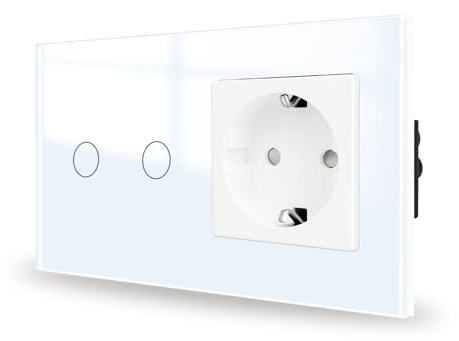 JIMEIDA Touch Lichtschalter mit Steckdose weiß Unterputz 2 Fach 1 Weg,Glas Panel und Status-LED Wandschalter,Kein Neutralleiter Erforderlich,157 * 86mm