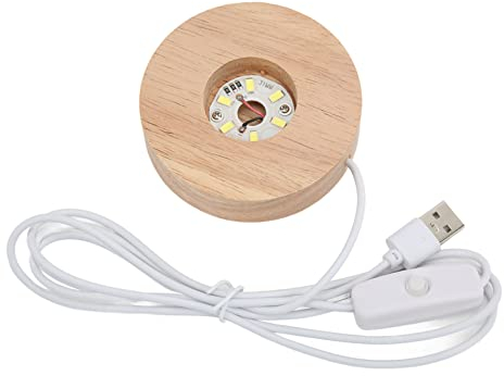 LED-Lichtsockel, 2 Cm, Schalterbeleuchtung, 0,8 Zoll, Lampe, Eichen-Massivholz-Lampenfassung, 5 V, Runde Dekoration, Eichenholz-Stehlampen (weiße Basis)