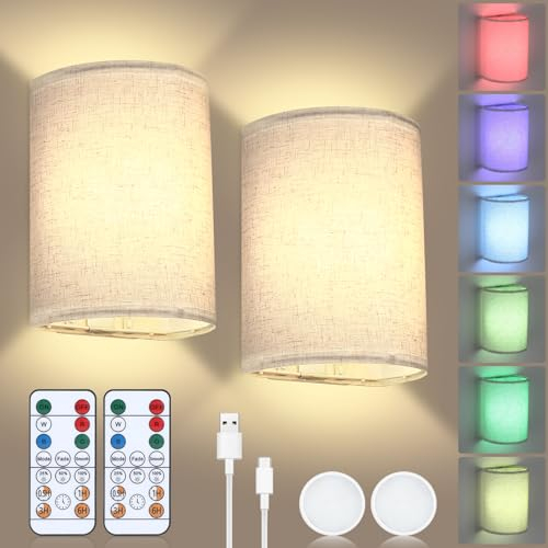 Lampop Wandleuchte Innen 2 Stück USB Wandleuchte Ohne Stromanschlus Wandleuchte mit Fernbedienung Dimmbar RGB Wandlampe 18 Farben Ambiente Beleuchtung mit Timer-Funktion Kabellose Wandleuchten