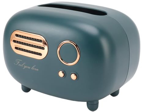 LiebeWH Retro Radio Tissue Box Vintage Tissue Storage Box Cover Desktop Napkin Holder for Dining Room Bathroom Bedroom Car Office (Green)