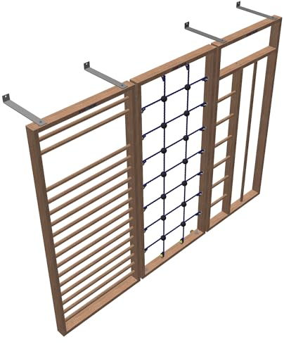 Sport-Thieme Turnwand Kombination TuWa Kletterwand 3 | Stabile Konstruktion | Kletternetz | Einfache Montage | Für Turnhallen & Gymnastikräume | Holz-Natur