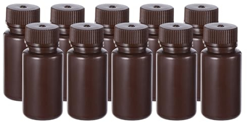 PATIKIL 50 Pcs 60ml Reagent Bottles, PE Wide Mouth Round Bottles with Screw Cap for Lab Water Reagent Liquids Solid Sample Storage Seal, Amber
