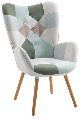 MEUBLE COSY Sessel Relaxsessel Lehnstühle Polstersessel Einzelsofa mit Holzbein Ohrensessel für Wohnzimmer Schlafzimmer Büro Vanity, Patchwork