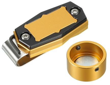 PATIKIL Billard Magnetischer Kreidehalter, Runder Aluminiumlegierung Pool Billard Queue Kreide Spitzenetui mit Gürtelclip für Snooker Sportzubehör, Gold Schwarz