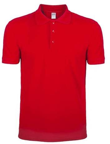 Polo de hombre de manga corta – Camiseta de trabajo 100% algodón piqué, camiseta lisa con cuello y botones, rojo, S