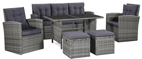Willood 6-TLG. Garten-Lounge-Set mit Auflagen Poly Rattan Grau Gartenmöbel Set Terassenmöbel außen Rattan wetterfest Gartengarnitur Set Sitzgarnitur Sitzgruppe