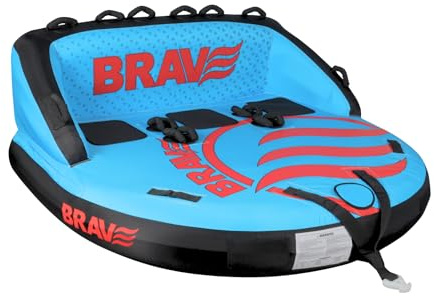 BRAVE SPORTS – Aufblasbares Schleppsofa mit Rückenlehne für 3 Personen – Fun Tube Für Boot mit 16 Gepolsterte Griffe & Boston-Ventil – Funtube Wassersports aus PVC und Nylon – 190 x 180 x 90 cm