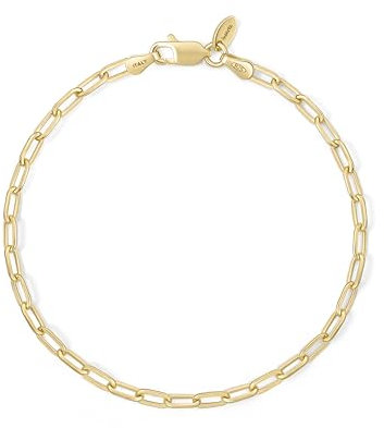 Amberta Damen Herren Echt Büroklammer Armband aus Sterling Silber | Italienisches Armband Charms Silber |Gliederarmband Silber Büroklammer Armband: 3 mm Amband Gold 18 cm
