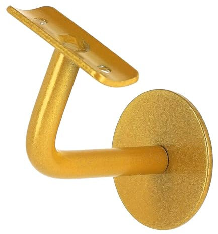 TIBU Handlaufhalter Modell JM Messing - Gold pulverbeschichtet gewinkelt mit Halteplatte | Stockschraubenmontage
