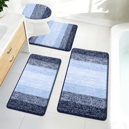Bsmathom Badteppich-Set, 4-teilig, mit WC-Deckelbezug und Teppich-Set, saugfähige Badteppiche, rutschfest, waschbar, weich, Hochflor, maschinenwaschbar, Badteppiche mit U-förmigem WC-Vorleger,