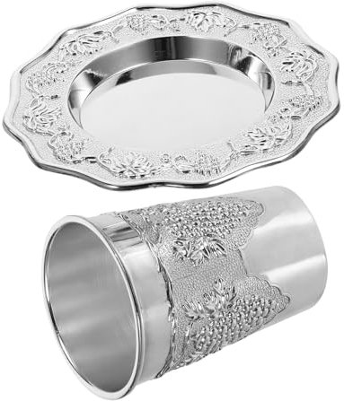 SHOWERORO Coppa Del Kiddush Placcata in Argento Coppa Del Vino Di Pesach Con Piattino Per Shabbat Set Di 1