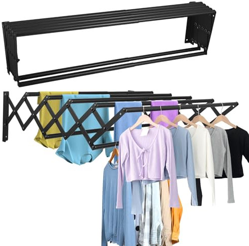 Neulriscn Wall Mounted Clothes Drying Rack, Foldable Clothes Airer for Laundry, Retractable Laundry Drying Rack, Collapsible Clothes Rail with 7 Drying Rods, Space Saver, Indoor and Outdoor Use, 80cm
