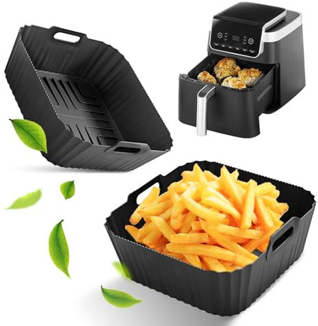viriech Stampo in silicone per friggitrice ad aria calda, 8 pezzi, riutilizzabile Air Fryer Accessories Airfryer Stampo in silicone con spiedino, spazzola per olio, clip anti-scottatura per Air Fryer