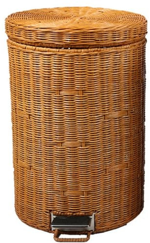 TUPOSTAR Papelera De Mimbre con Tapa Papelera De Baño Papelera De Mano para Cocina, Dormitorio, Oficina,Latón,5L