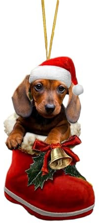 Weihnachtsdeko zum Aufhängen Hund im Nikolausstiefel Weihnachtsanhänger Weihnachtsbaumschmuck Christbaumschmuck Weihnachtsbaum Deko Weihnachten Hängedeko Weihnachten Dekoration